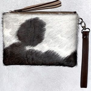 New Handmade Real Cowhide Leather Wristlet Clutch Wallet Double Side Hair On